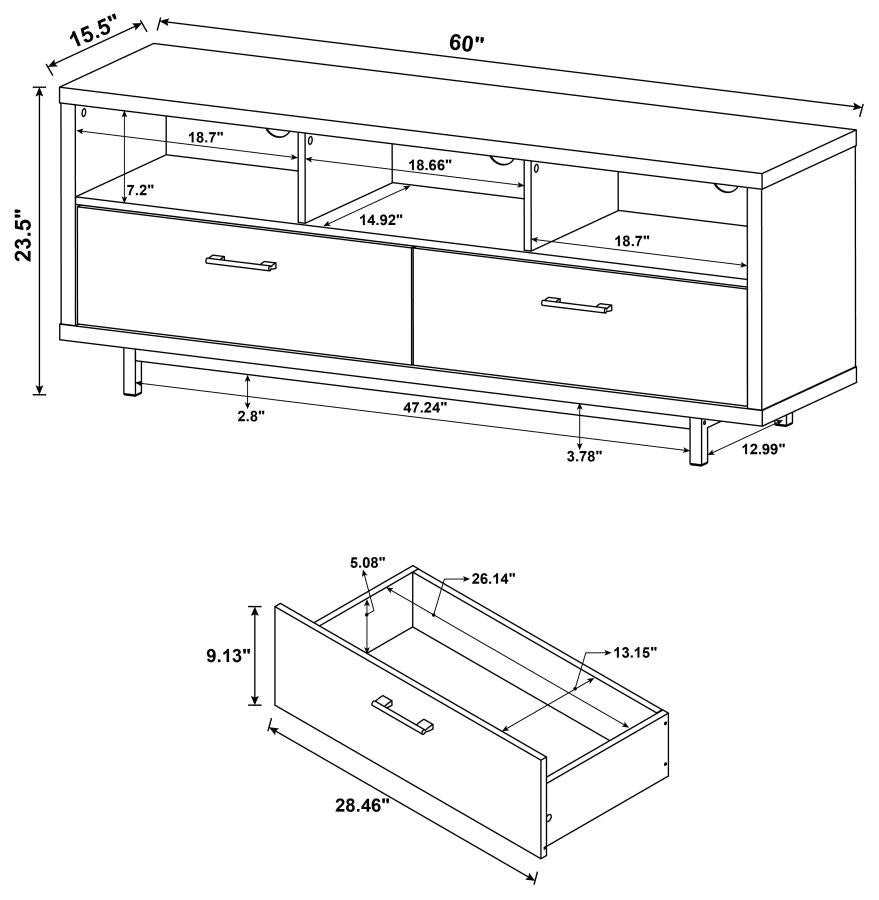 Casey 2-drawer Rectangular 60"TV Console CAPPUCCINO
