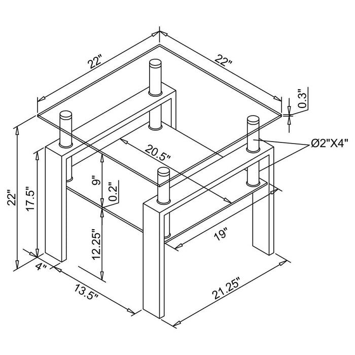 Dyer Tempered Glass End Table with Shelf Black