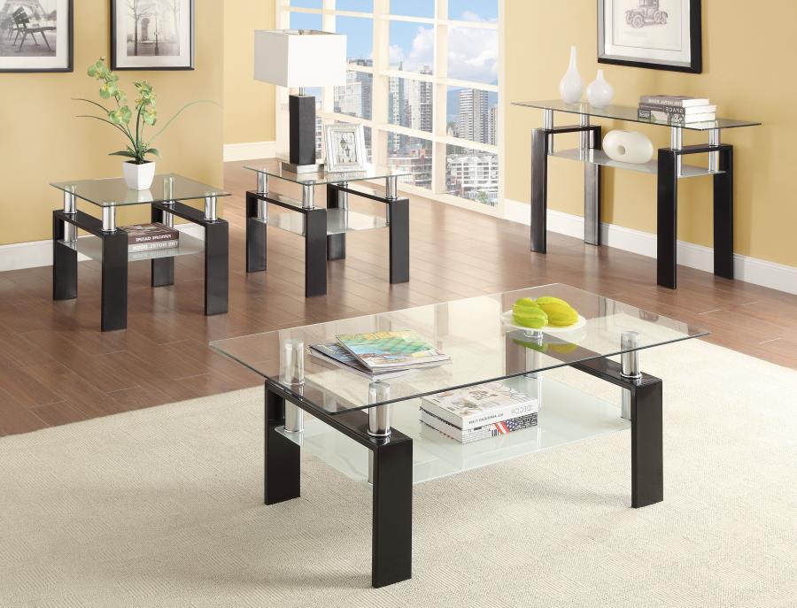 Dyer Tempered Glass End Table with Shelf Black