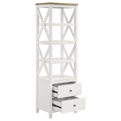 angela-4-shelf-wooden-media-tower-with-drawers-brown-and-white