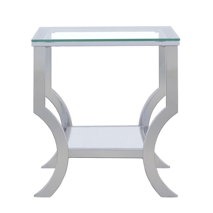 Saide Square End Table with Mirrored Shelf Chrome