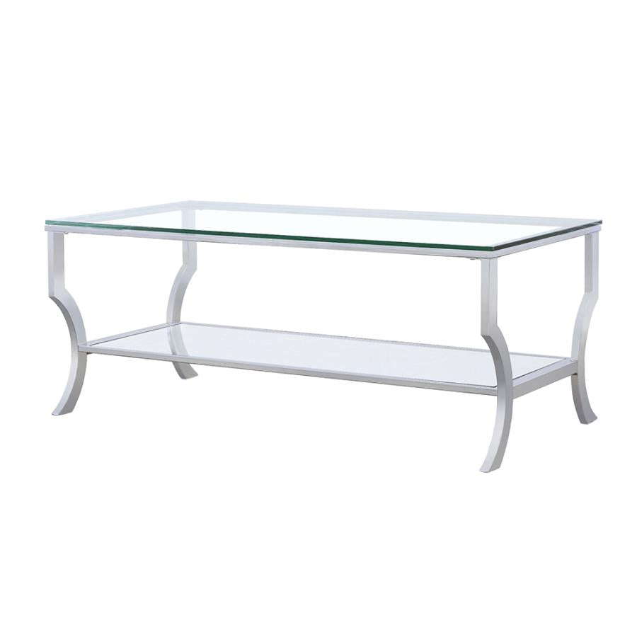 Saide Rectangular Coffee Table with Mirrored Shelf Chrome