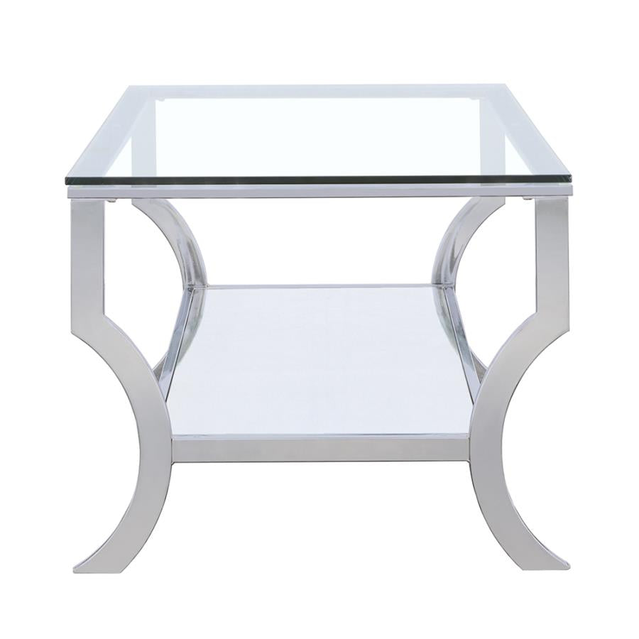 Saide Rectangular Coffee Table with Mirrored Shelf Chrome
