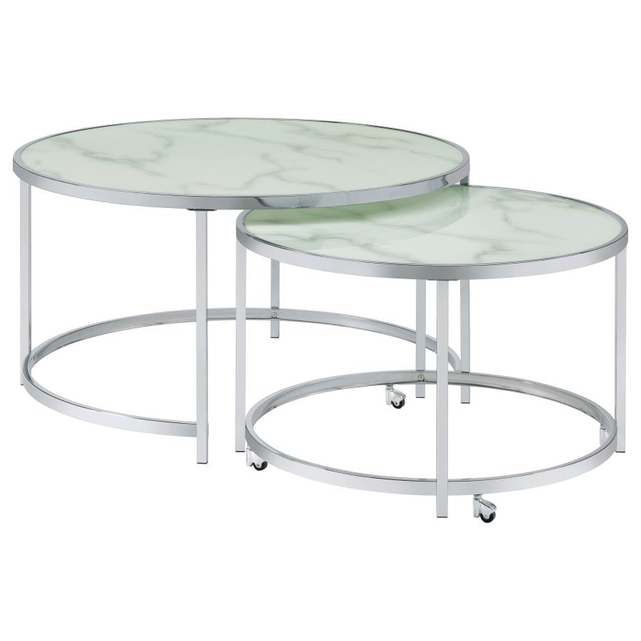 Lynn 2-piece Round Nesting Table White and Chrome