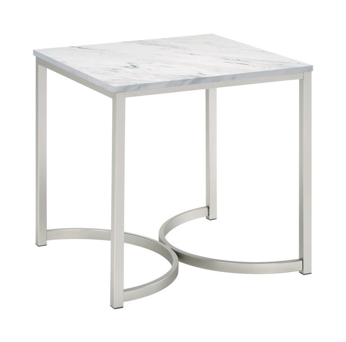 Leona Faux Marble Square End Table White and Satin Nicke