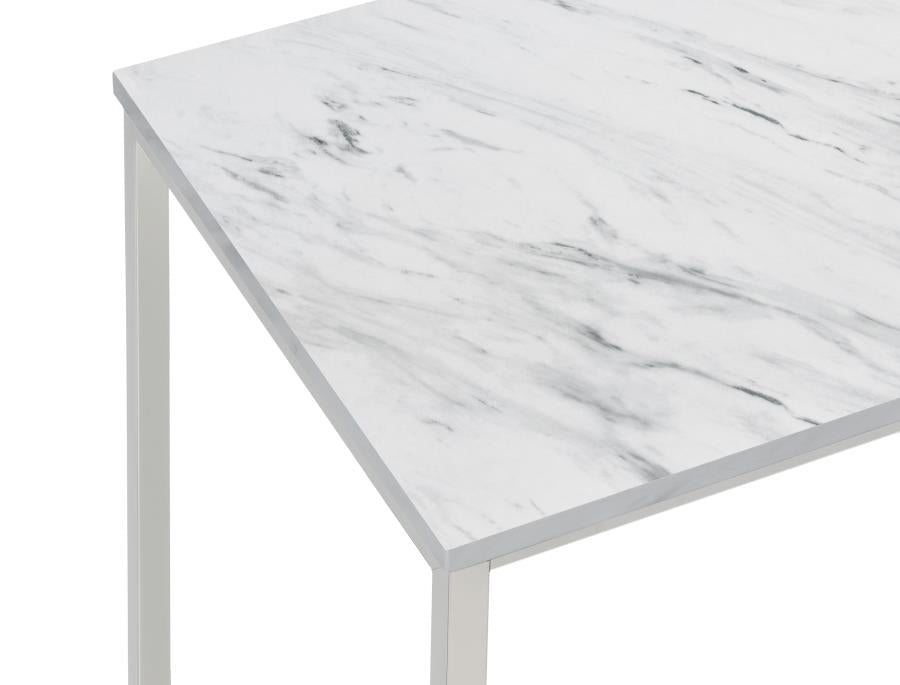 Leona Faux Marble Square End Table White and Satin Nicke