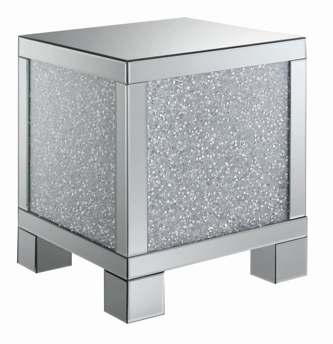 Gillian Square End Table Silver and Clear Mirror