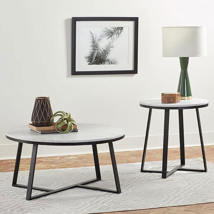 Hugo Metal Base Round End Table White and Matte Black