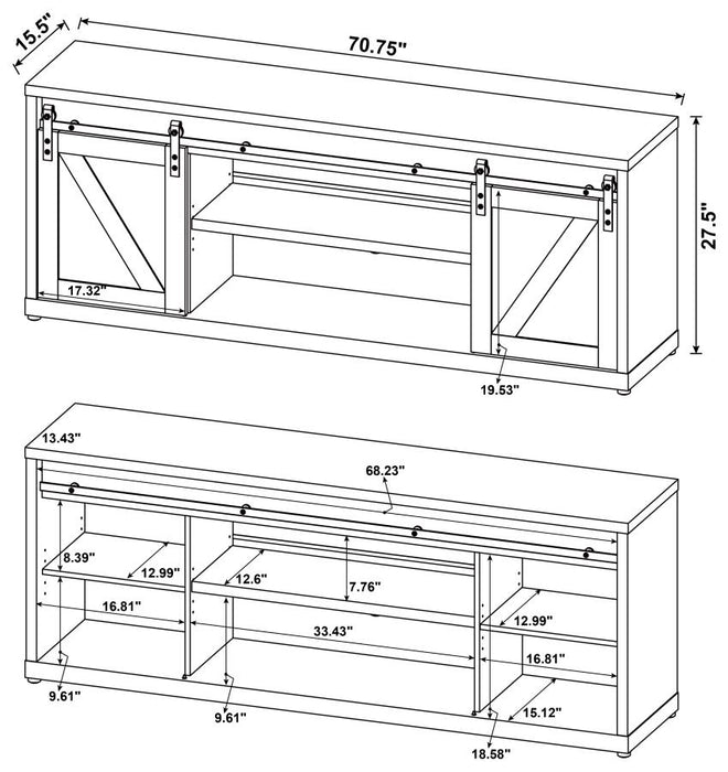 Brockton 71-inch 3-shelf Sliding Doors TV Console GREY DRIFTWOOD