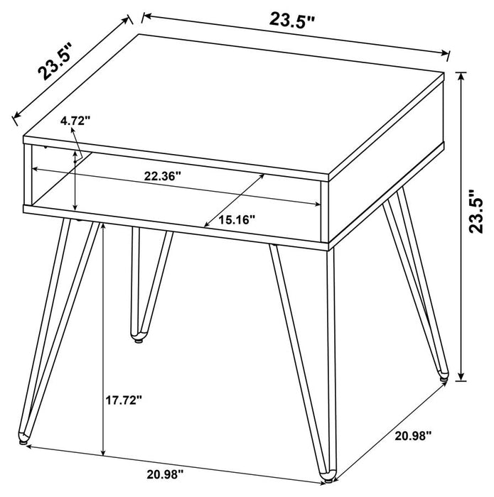 Fanning Square End Table with Open Compartment Golden Oak and Black