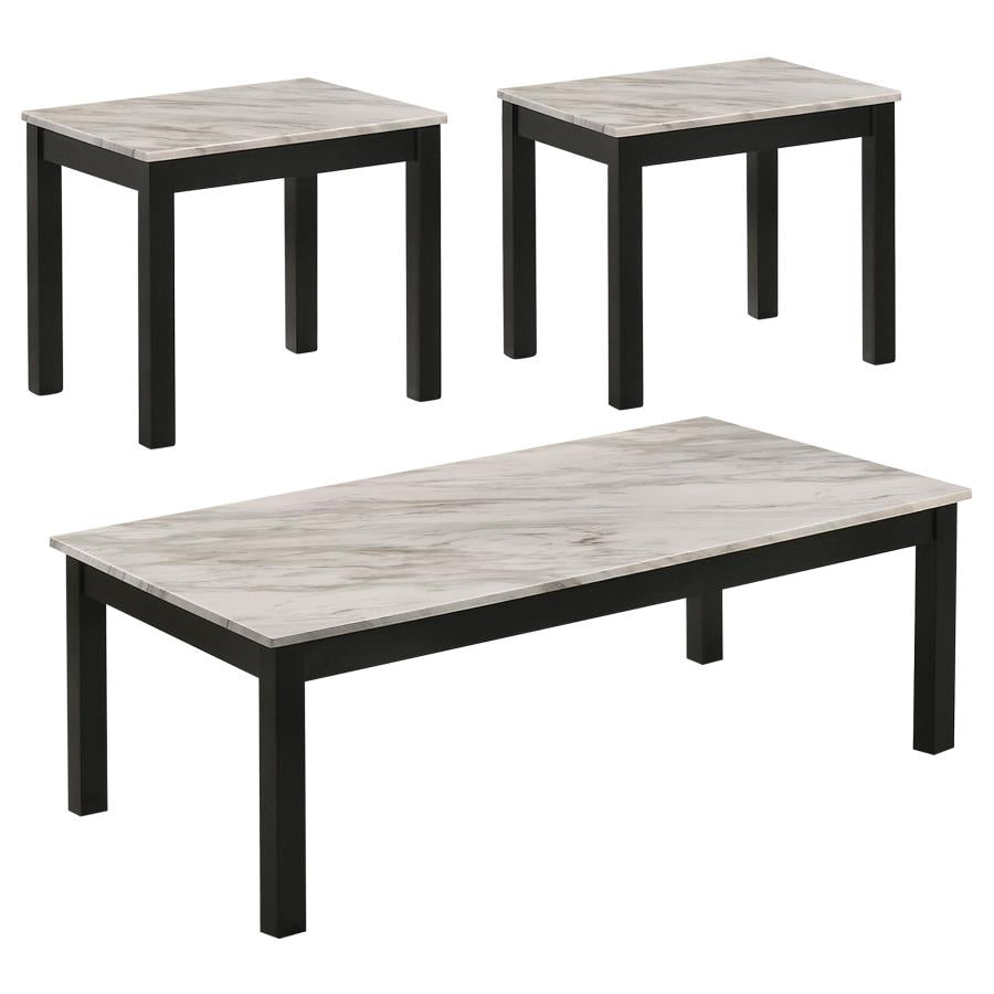 Bates Faux Marble 3-piece Occasional Table Set White and Black