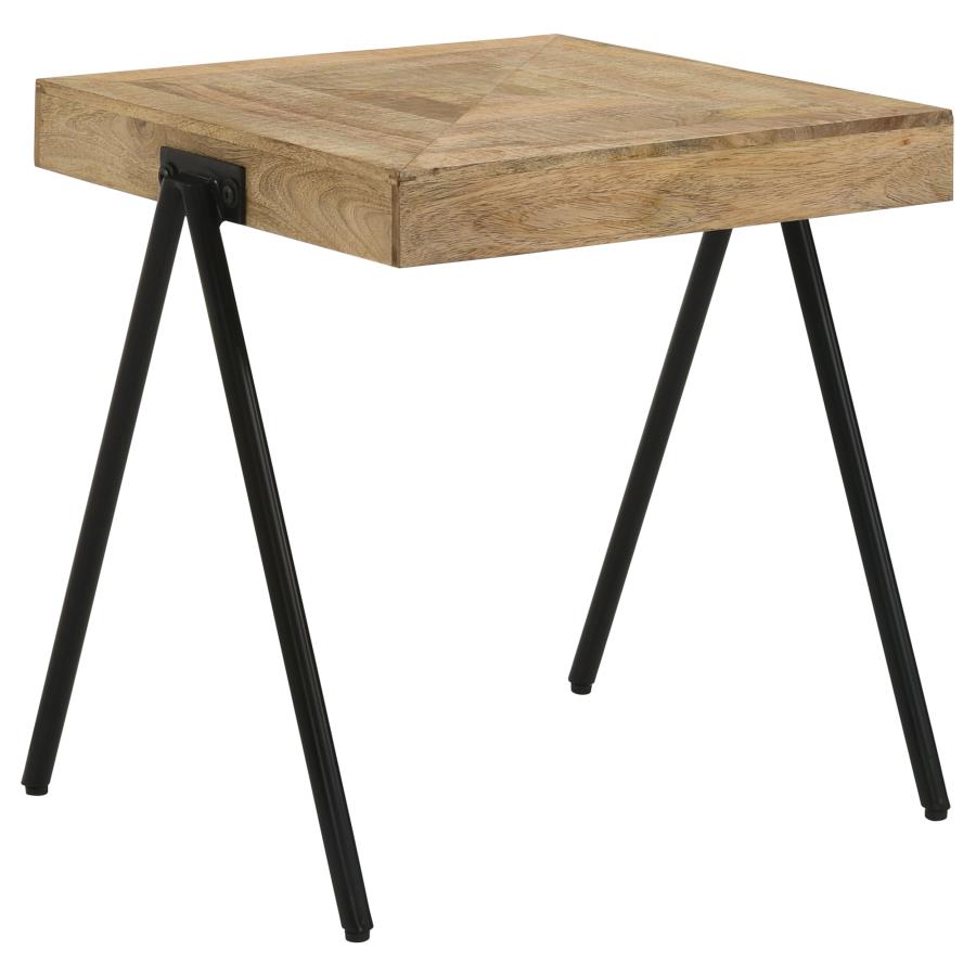 Avery Square End Table with Metal Legs Natural and Black SOLID WOOD