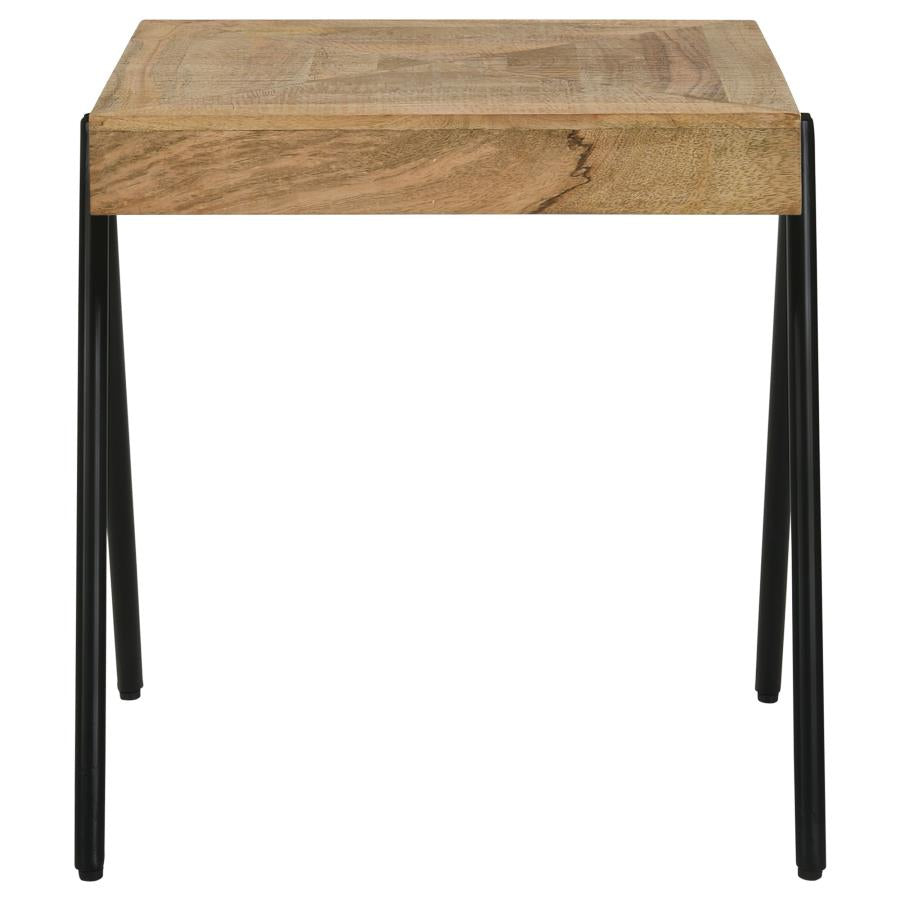 Avery Square End Table with Metal Legs Natural and Black SOLID WOOD