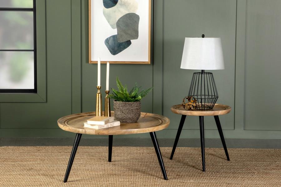 Zoe Round End Table with Trio Legs Natural and Black
