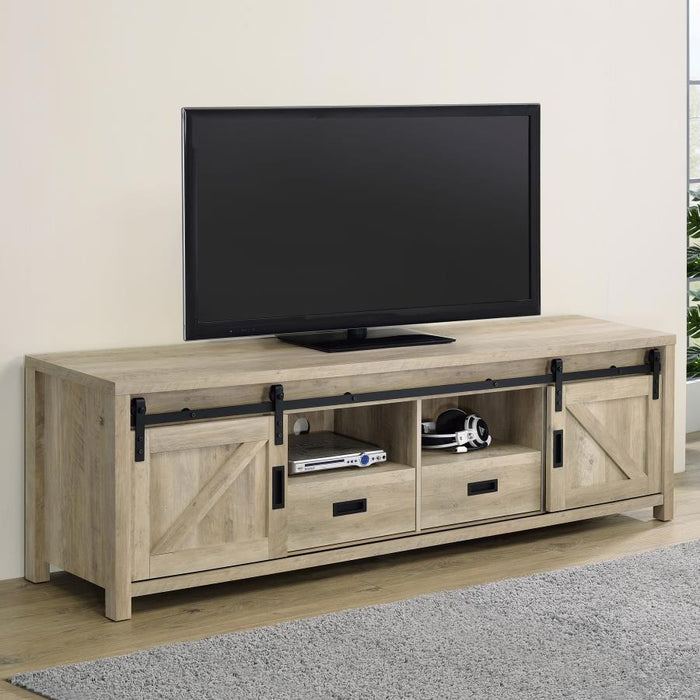 Madra Rectangular 79" TV Console W/ 2 Sliding Doors ANITQUE PINE