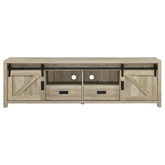 Madra Rectangular 79" TV Console W/ 2 Sliding Doors ANITQUE PINE