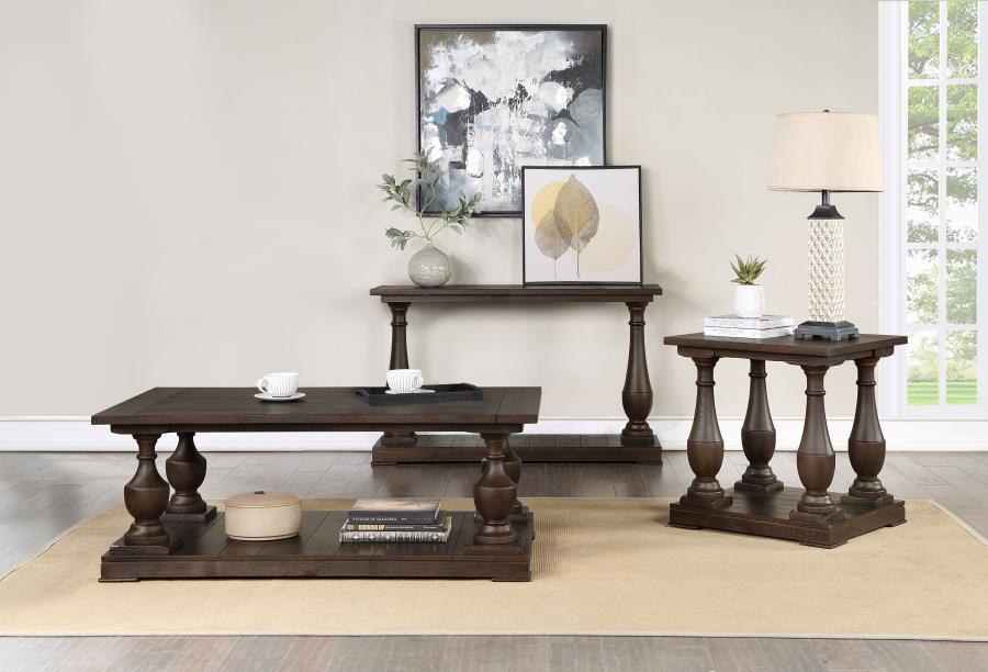 Walden Rectangular End Table with Turned Legs and Floor Shelf Coffee