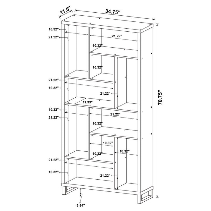 Delwin 10-shelf Bookcase Antique Nutmeg