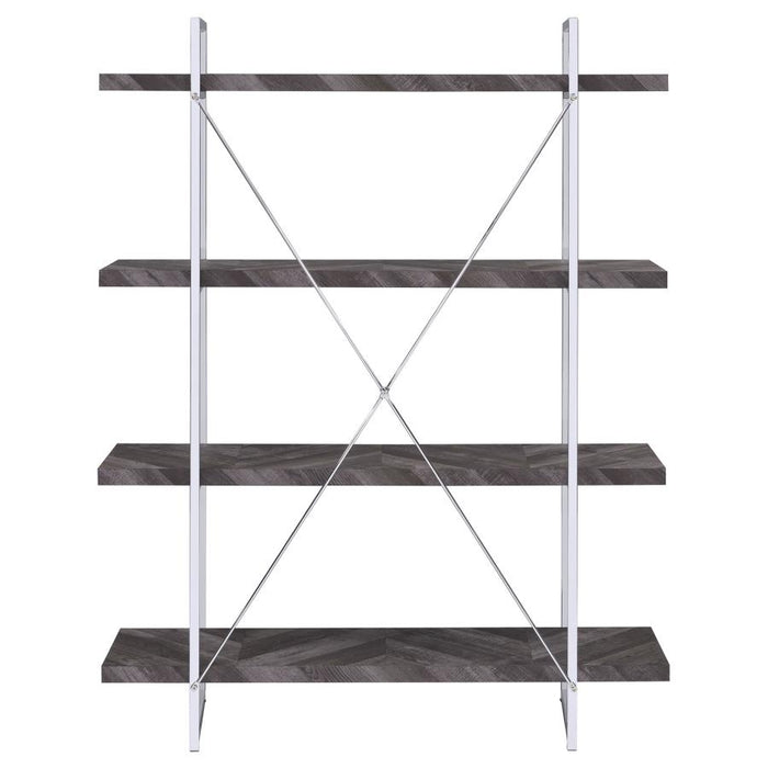 Grimma 4-shelf Bookcase Rustic Grey Herringbone