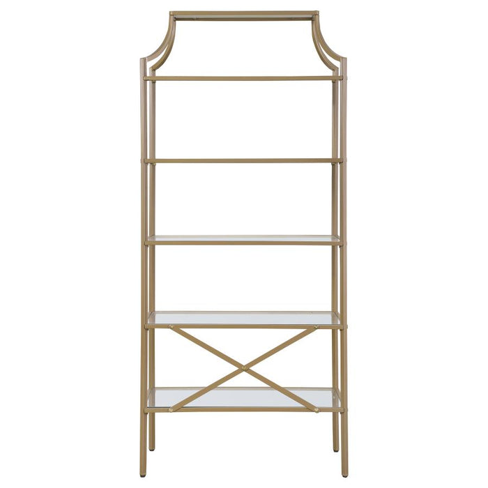 Serena 5-tier Tempered Glass Shelves Bookcase Matte Gold