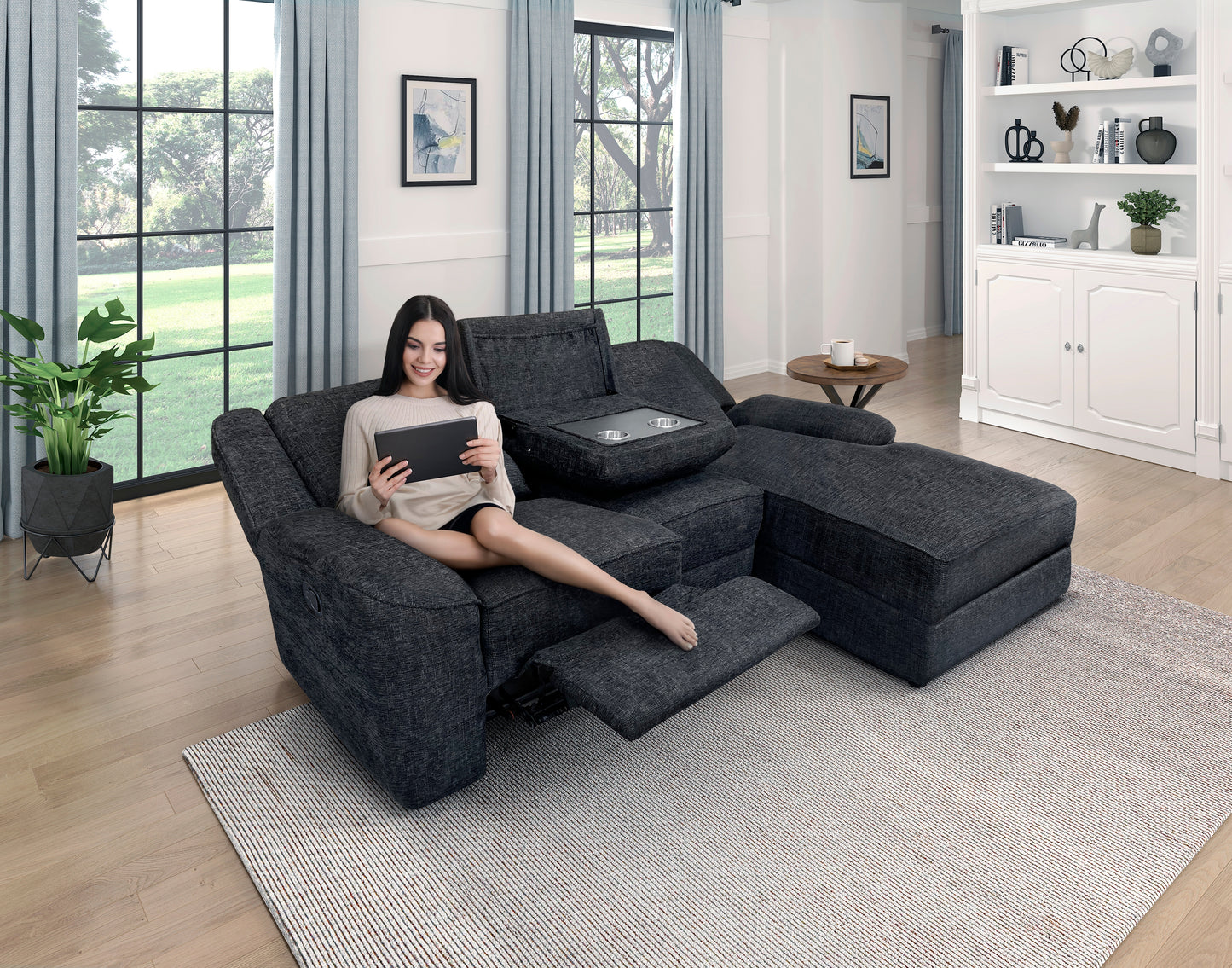 Monterey 2-Piece Reclining Sectional with Right Chaise EBONY ONLY