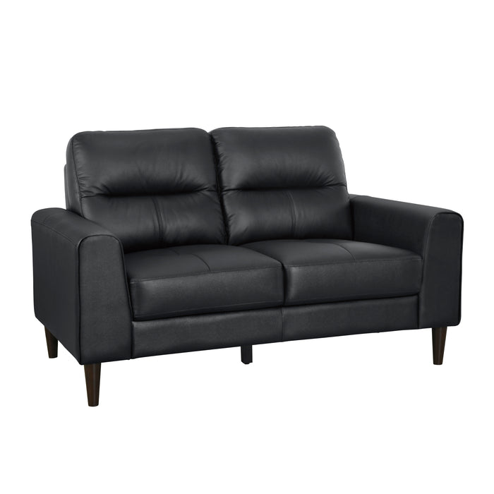 Lewes Top Grain Leather Loveseat BLACK