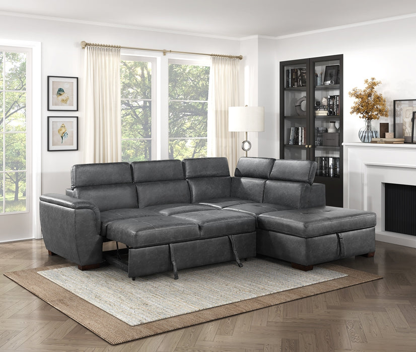 Barre 2-Pcs Sectional w/ Pull-out Bed & RAF ONLY w/ Hidden Storage, Adj. Headrests GREY ONLY