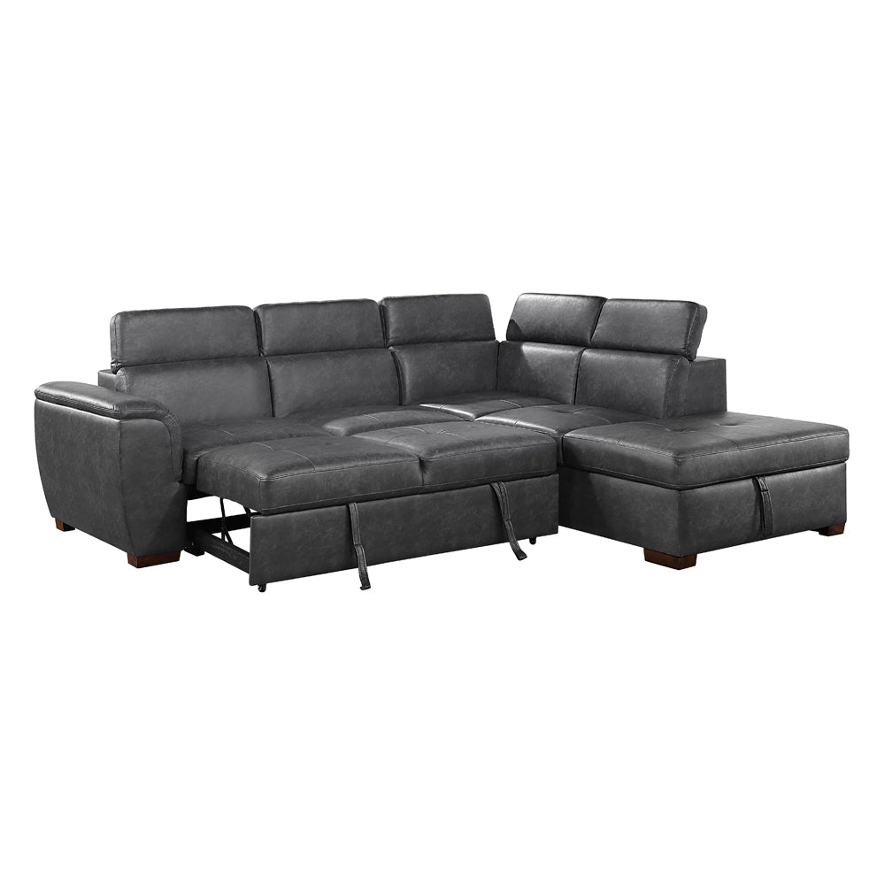 Barre 2-Pcs Sectional w/ Pull-out Bed & RAF ONLY w/ Hidden Storage, Adj. Headrests GREY ONLY