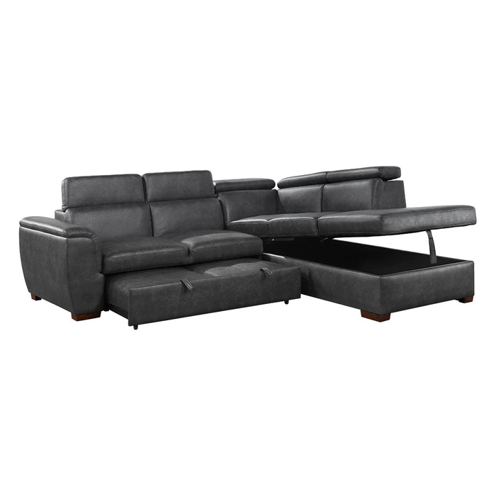 Barre 2-Pcs Sectional w/ Pull-out Bed & RAF ONLY w/ Hidden Storage, Adj. Headrests GREY ONLY