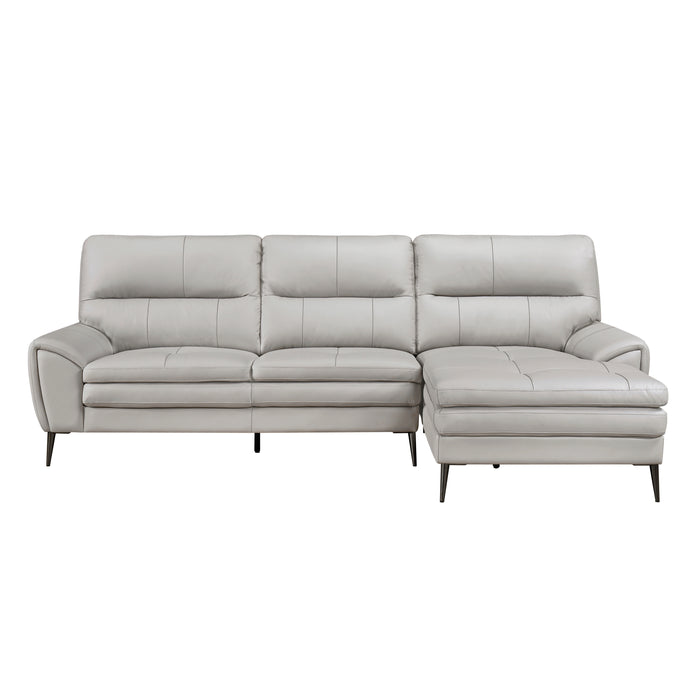 Essex Top Grain Leather 2-Piece Sectional with Right Chaise LITE GREY ONLY