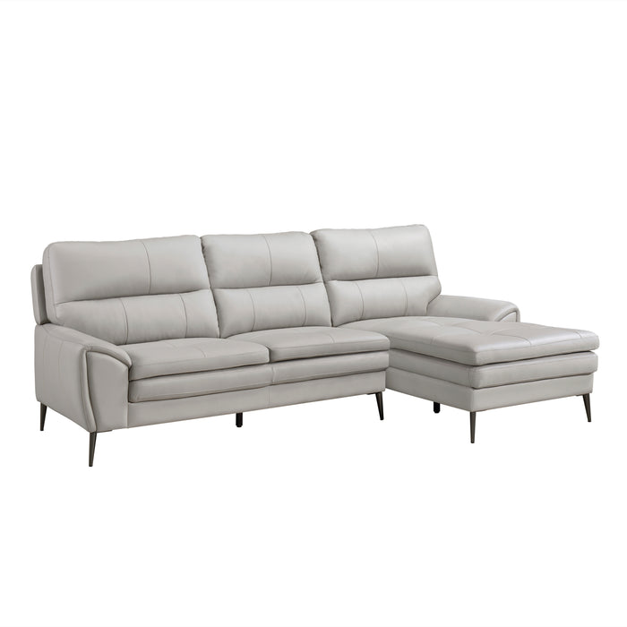 Essex Top Grain Leather 2-Piece Sectional with Right Chaise LITE GREY ONLY