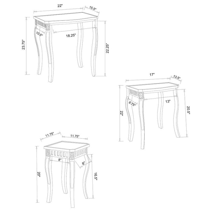 Daphne 3-piece Curved Leg Nesting Tables Warm Brown