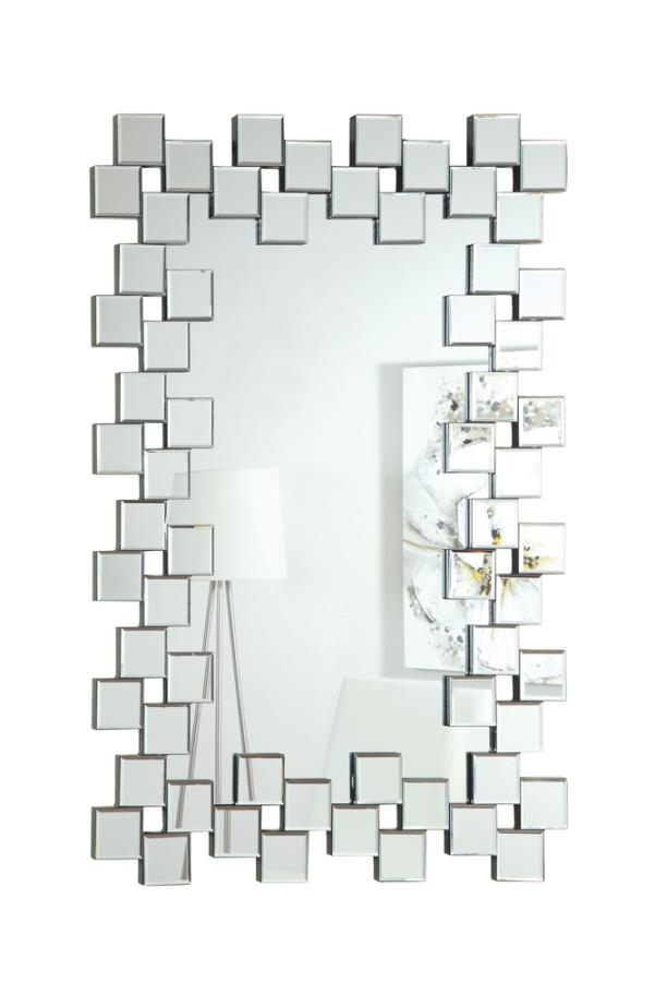 Pamela Frameless Wall Mirror with Staggered Tiles Silver