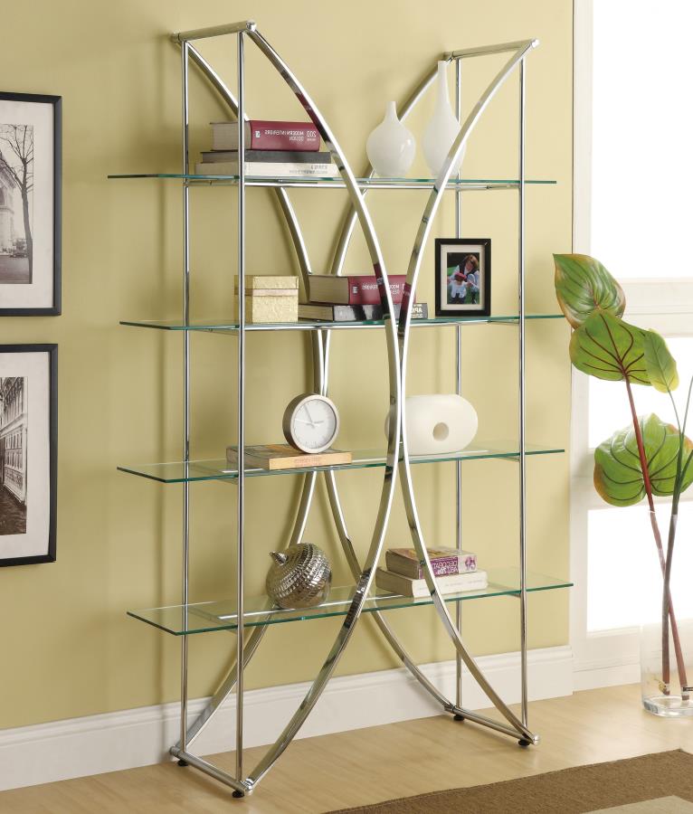 Larson 4-tier Bookcase Chrome and Clear