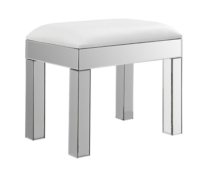 Roxie Rectangular Upholstered Vanity Stool White and Mirror