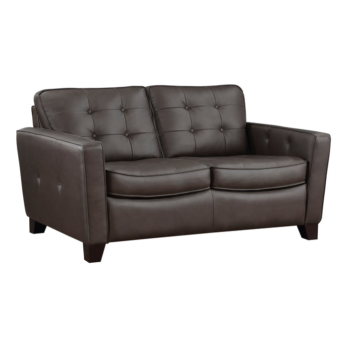 Renzo Top Grain Leather Loveseat BROWN