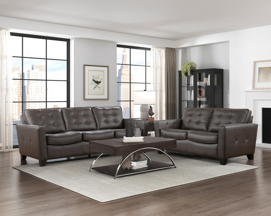 Renzo Top Grain Leather Loveseat BROWN