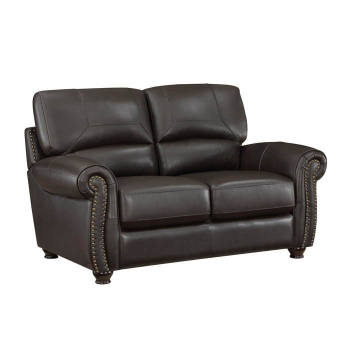 Foxborough Top Grain Leather Loveseat  DARK BROWN