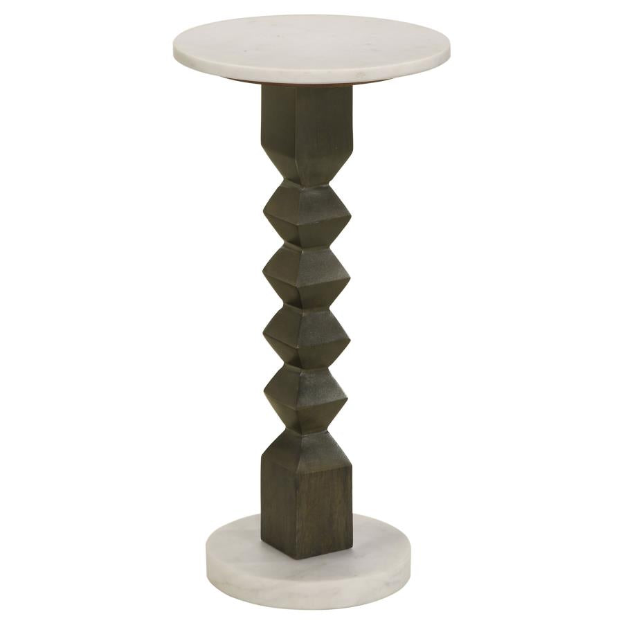 Colette Round Marble Top Side Table White and Dark Grey