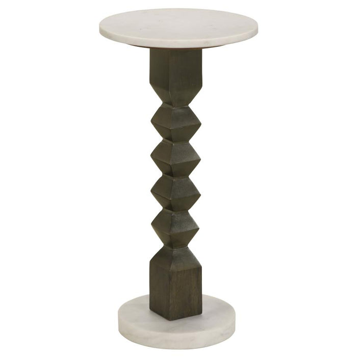 Colette Round Marble Top Side Table White and Dark Grey