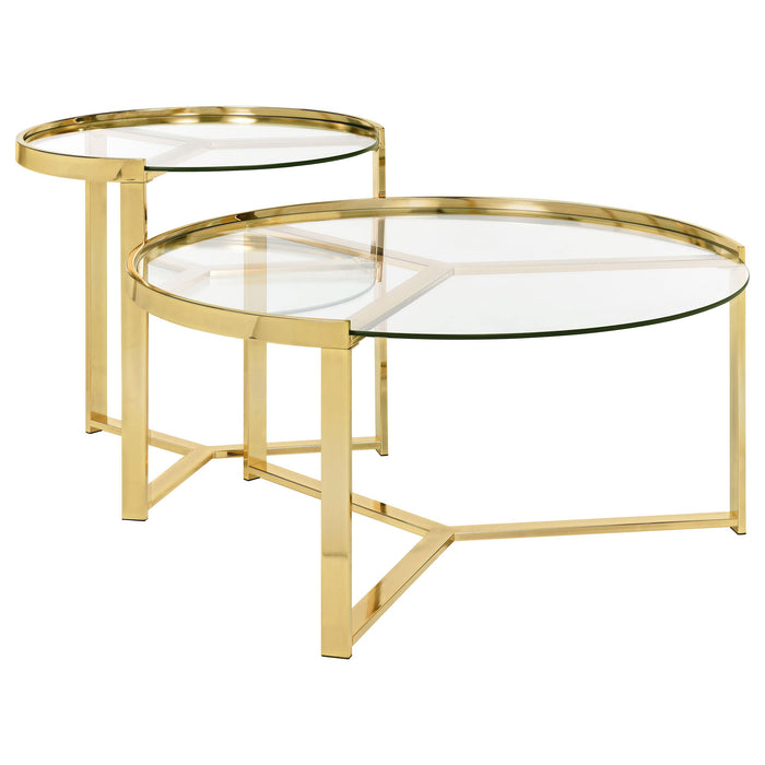 Delia 2-piece Round Nesting Table Clear and Gold image