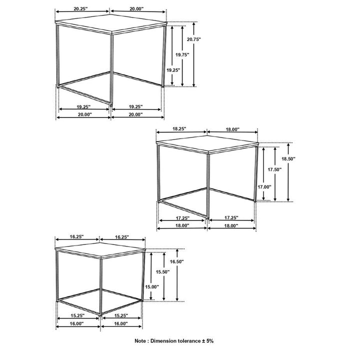 Belcourt 3-piece Square Nesting Tables Natural and Black