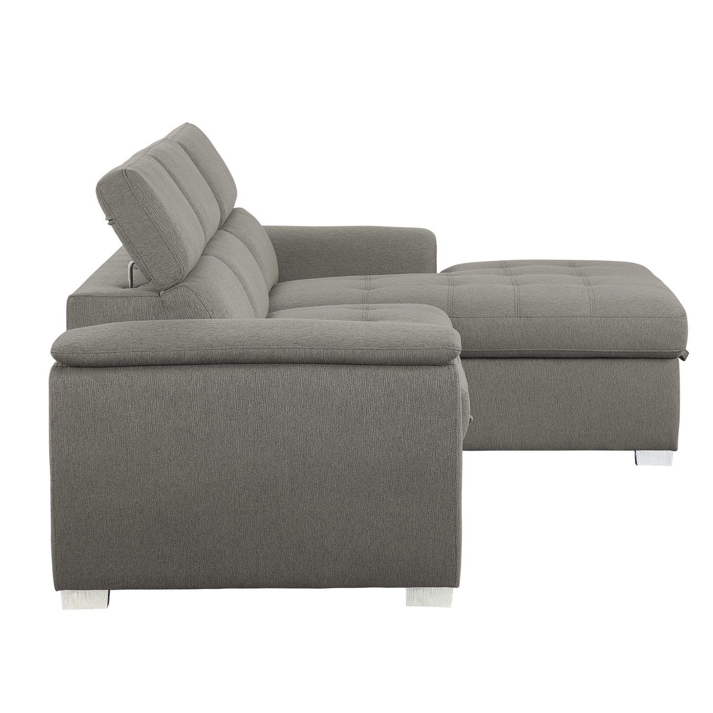 Berel 2-Pcs Sectional w/ Adj. Headrests, Pull-out Bed & Right Chaise w/Hidden Storage BROWN