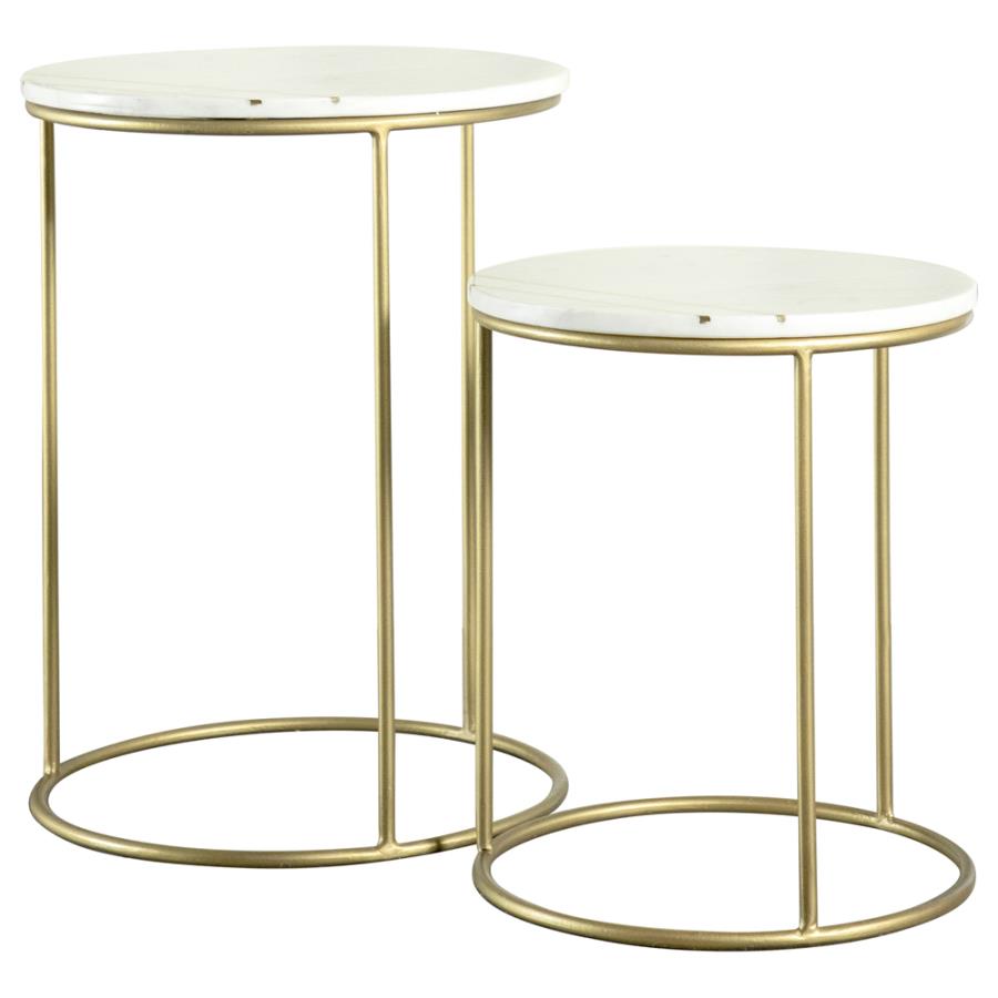 Vivienne 2-piece Round Marble Top Nesting Tables White and Gold
