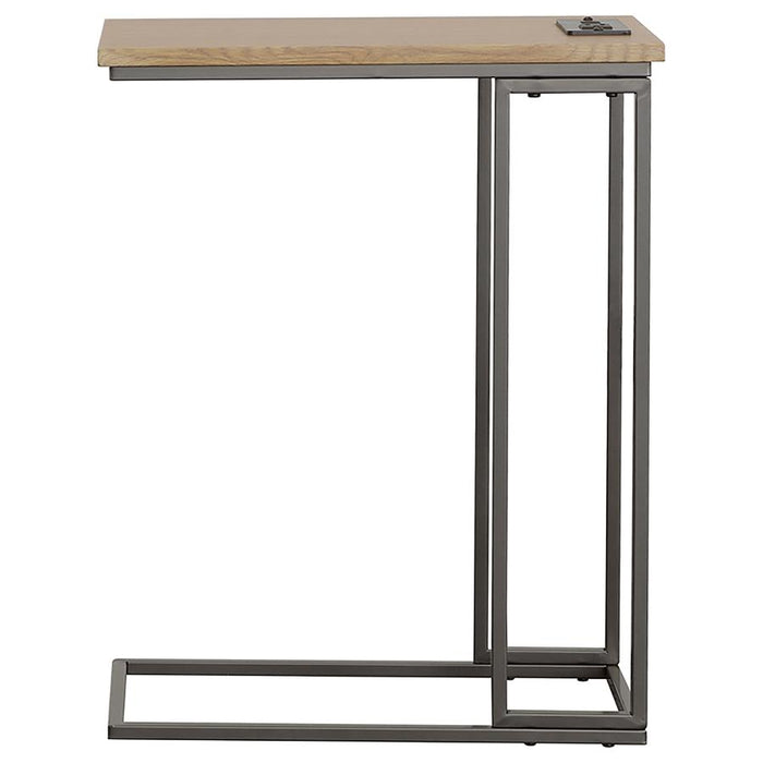 Rudy Snack Table with Power Outlet Gunmetal and Natural