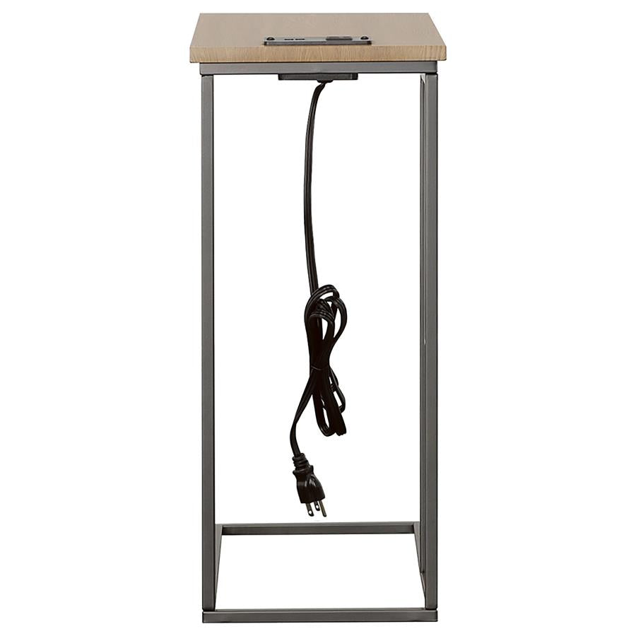 Rudy Snack Table with Power Outlet Gunmetal and Natural