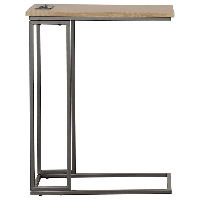 Rudy Snack Table with Power Outlet Gunmetal and Natural