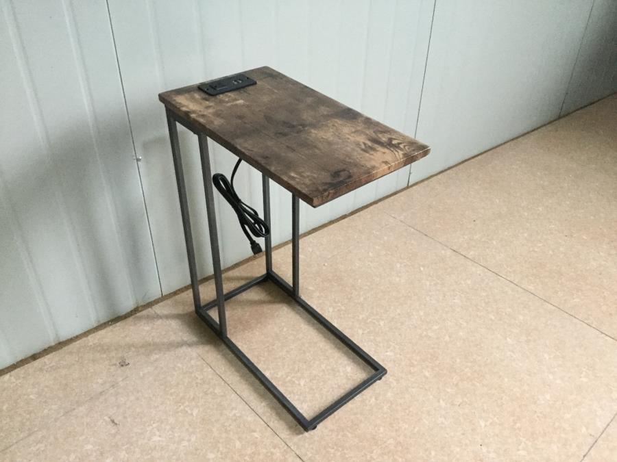 Rudy Snack Table with Power Outlet Gunmetal and Antique Brown