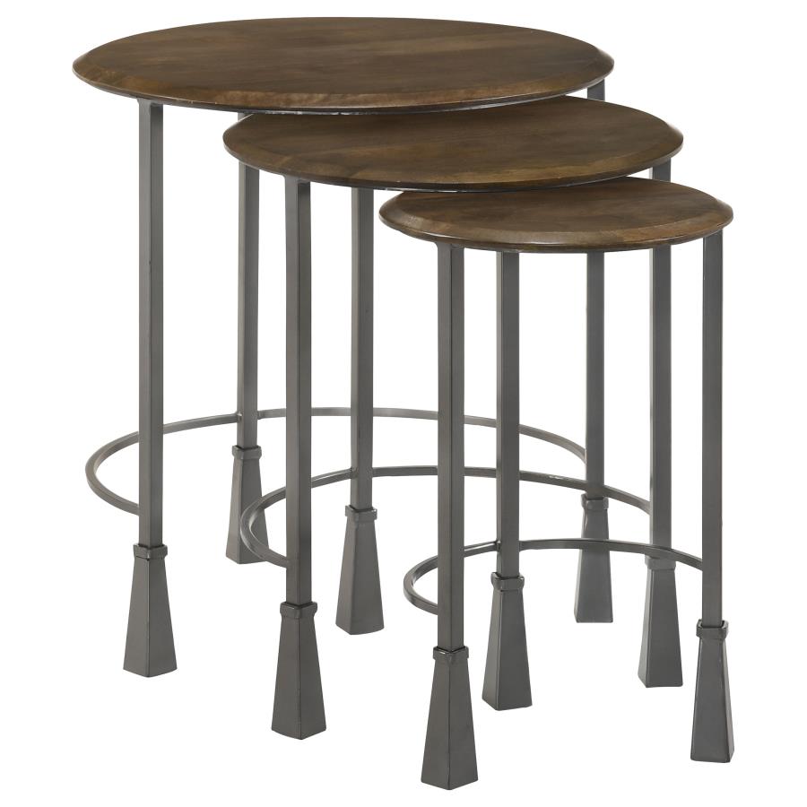 Deja 3-piece Round Nesting Table Natural and Gunmetal