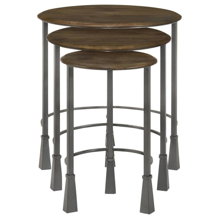 Deja 3-piece Round Nesting Table Natural and Gunmetal